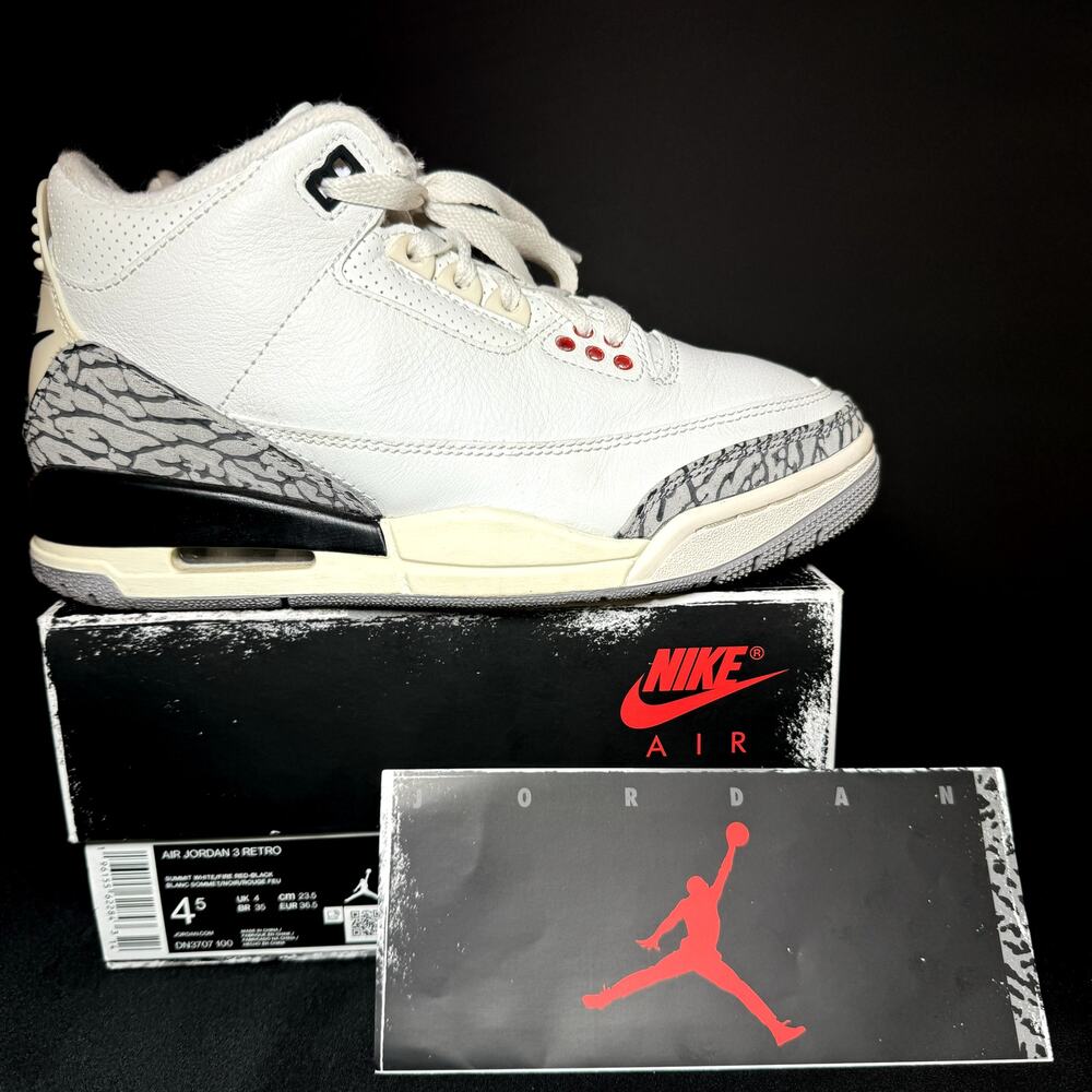 Size 4.5 - Nike Air Jordan 3 Retro White Cement Reimagined Men's Shoes